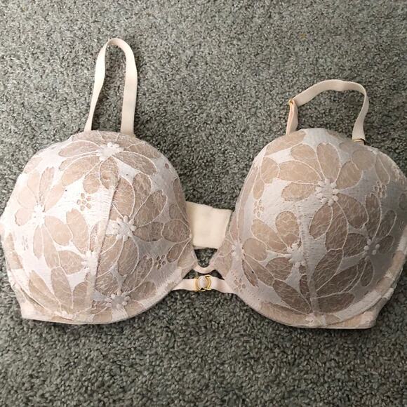 Victoria’s Secret very sexy, push-up tan and pink lace plunge bra size‎ 32DD ￼ - Picture 1 of 6